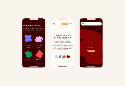 Different website pages shown on a mobile phone.