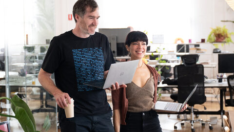 Sarah and Jason in the office